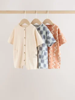 Neutral Sunbaked Printed Button Through - Verpakking van 3 jersey babyrompertjes