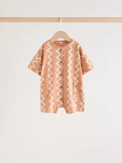 Neutral Sunbaked Printed Button Through - Verpakking van 3 jersey babyrompertjes