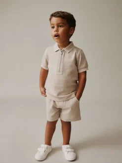 Neutral Zip Neck - Set van poloshirt met korte mouwen en short (3mnd-7jr)