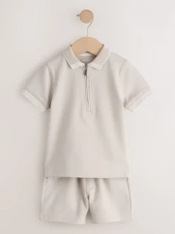 Neutral Zip Neck - Set van poloshirt met korte mouwen en short (3mnd-7jr)