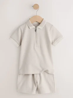 Neutral Zip Neck - Set van poloshirt met korte mouwen en short (3mnd-7jr)
