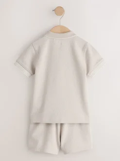 Neutral Zip Neck - Set van poloshirt met korte mouwen en short (3mnd-7jr)