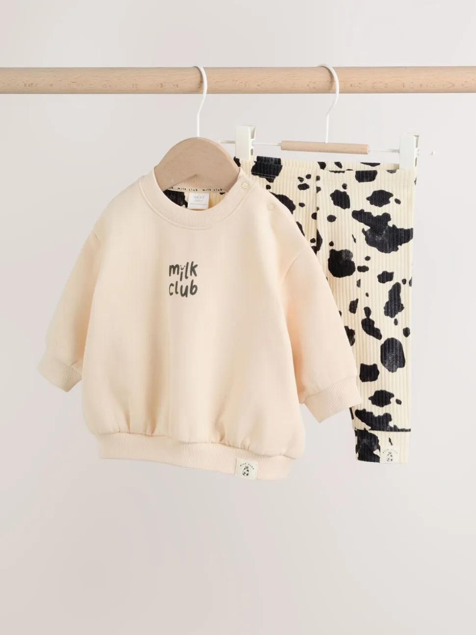 Neutral/Cow Milk Club Printed - Sweat and Leggings Baby Set (0mths-2yrs)