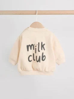 Neutral/Cow Milk Club Printed - Sweat and Leggings Baby Set (0mths-2yrs)