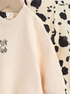 Neutral/Cow Milk Club Printed - Sweat and Leggings Baby Set (0mths-2yrs)