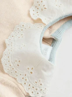 Neutrale Eend/Saliegroen met fijne print - 2 -delige babyset met gebreide trui en legging (0mnd-3jr)