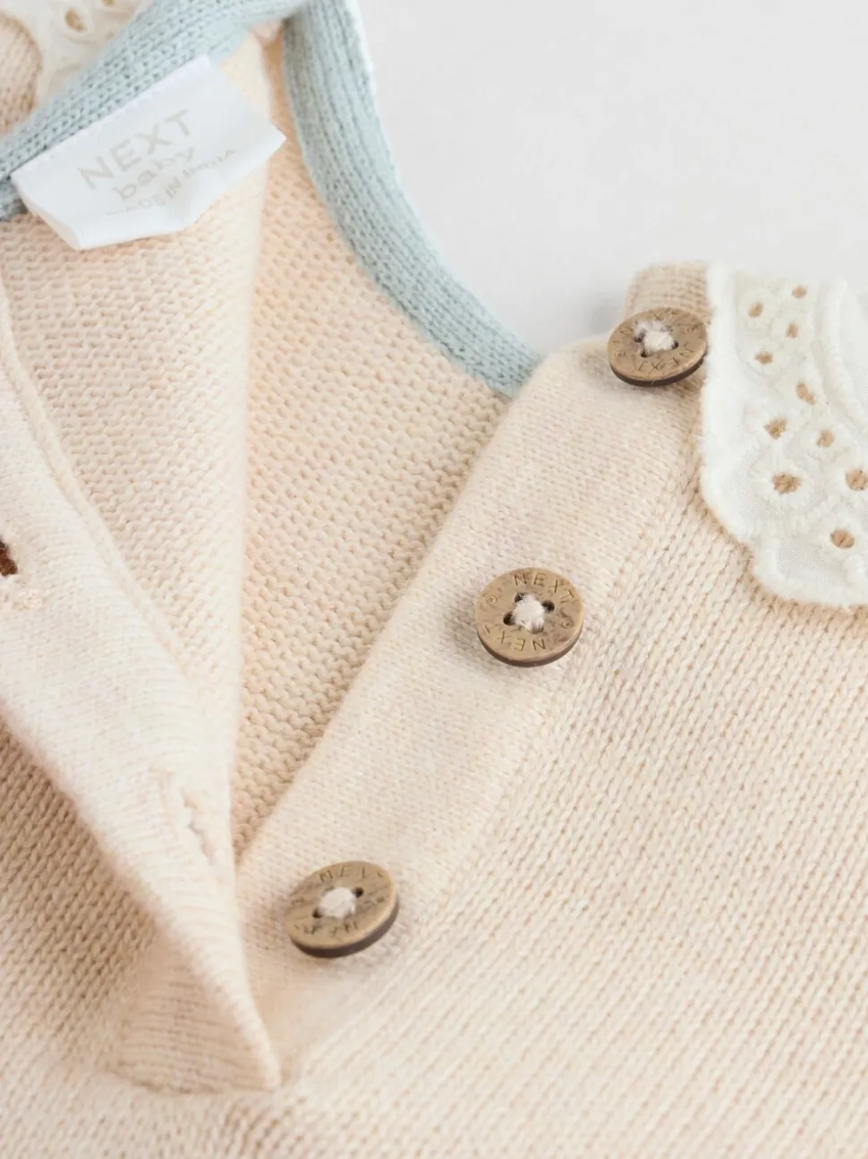 Neutrale Eend/Saliegroen met fijne print - 2 -delige babyset met gebreide trui en legging (0mnd-3jr)
