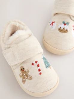 Neutrale kerst - Warm gevoerde pantoffels met kuipzool