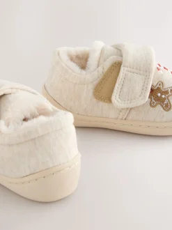 Neutrale kerst - Warm gevoerde pantoffels met kuipzool
