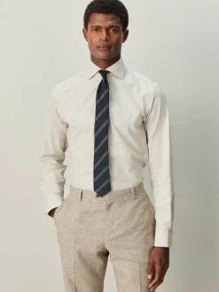 Neutral/Navy Stripe - Normale Pasvorm - Set van overhemd met stropdas
