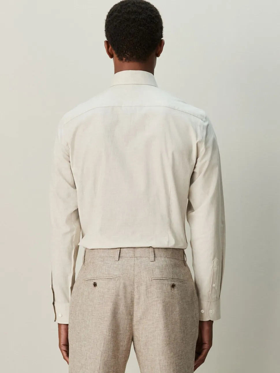 Neutral/Navy Stripe - Normale Pasvorm - Set van overhemd met stropdas