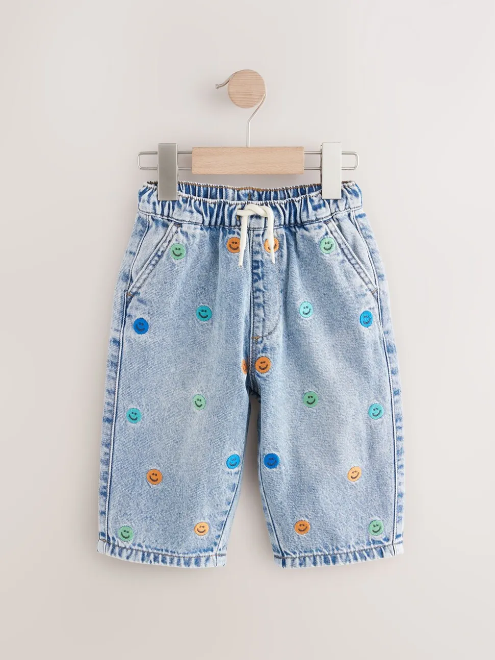 Normaal blauw - 100% katoenen denim jeans met borduursel (3mnd -7jr)