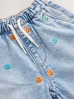 Normaal blauw - 100% katoenen denim jeans met borduursel (3mnd -7jr)