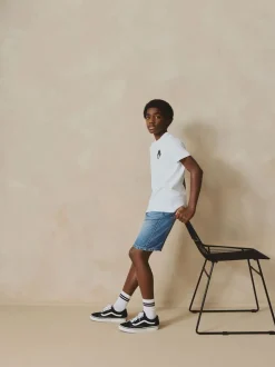 Normaal blauw - Bermuda denim shorts met elastische taille (3 - 16 jr)