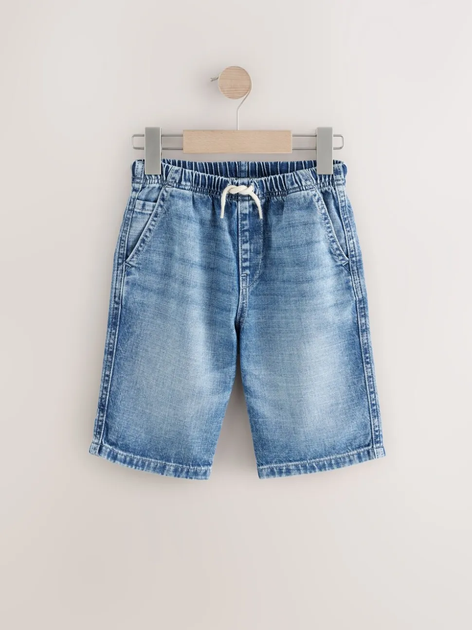 Normaal blauw - Bermuda denim shorts met elastische taille (3 - 16 jr)