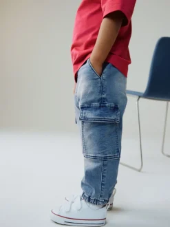 Normaal blauw - Comfortabele wijde cargojeans met stretch (3mnd-7jr)