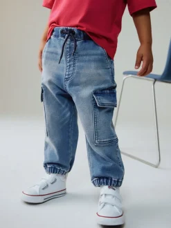 Normaal blauw - Comfortabele wijde cargojeans met stretch (3mnd-7jr)