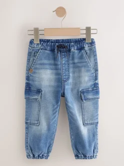 Normaal blauw - Comfortabele wijde cargojeans met stretch (3mnd-7jr)
