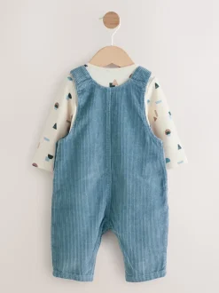 Normaal blauw - Corduroy bretelbroeken en Bodysuit set (0mnd-2jr)
