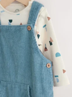 Normaal blauw - Corduroy bretelbroeken en Bodysuit set (0mnd-2jr)