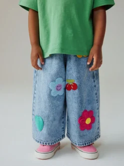 Normaal blauw - Crochet Embellished Wide leg Jeans (3mths-7yrs)