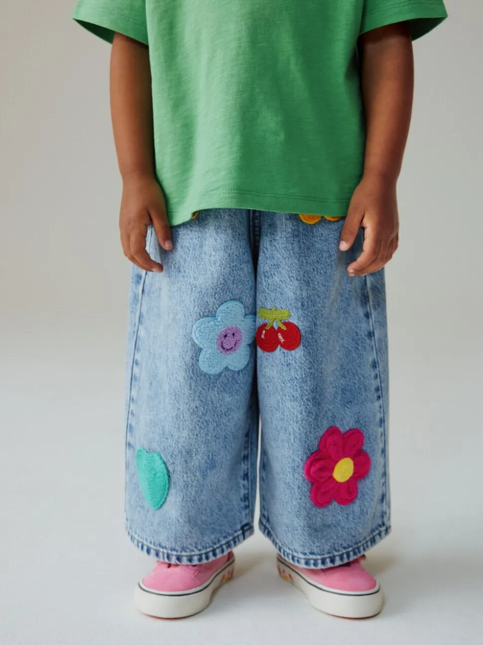 Normaal blauw - Crochet Embellished Wide leg Jeans (3mths-7yrs)