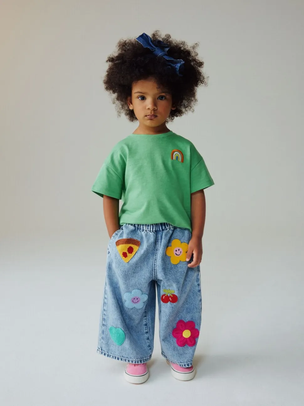 Normaal blauw - Crochet Embellished Wide leg Jeans (3mths-7yrs)