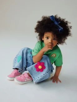 Normaal blauw - Crochet Embellished Wide leg Jeans (3mths-7yrs)