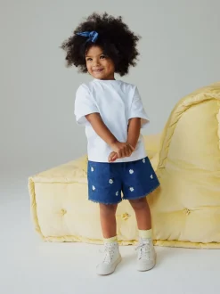Normaal blauw - Daisy Embroidered Denim Shorts (3mths-7yrs)