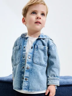 Normaal blauw - Denim overhemd met capuchon (3mnd -7jr)