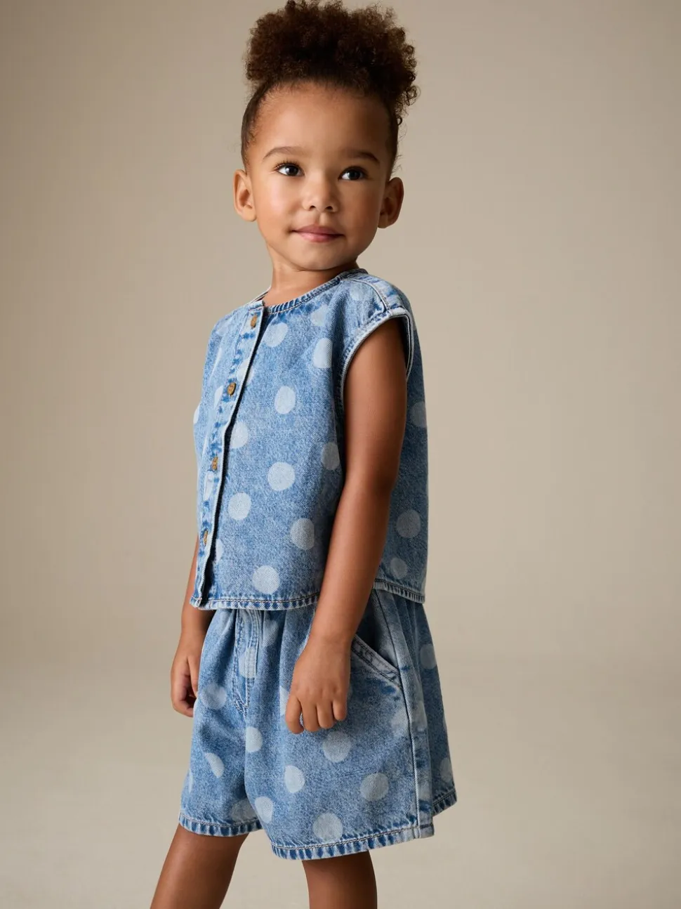 Normaal blauw - Denim Polka Dot Waistcoat and Shorts Set (3mths-7yrs)