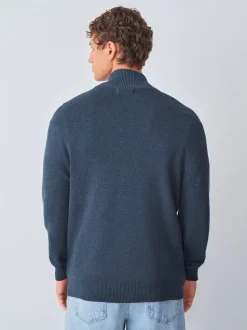 Normaal blauw - Effen - Regular fit 100% katoenen premium trui met korte rits