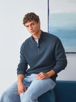 Normaal blauw - Effen - Regular fit 100% katoenen premium trui met korte rits