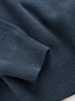 Normaal blauw - Effen - Regular fit 100% katoenen premium trui met korte rits