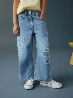 Normaal blauw - Floral Appliqué Wide Leg Jeans (3-16yrs)