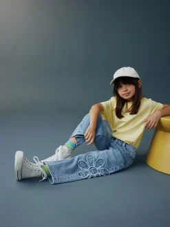 Normaal blauw - Floral Appliqué Wide Leg Jeans (3-16yrs)