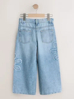 Normaal blauw - Floral Appliqué Wide Leg Jeans (3-16yrs)