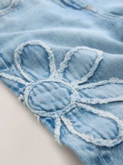 Normaal blauw - Floral Appliqué Wide Leg Jeans (3-16yrs)