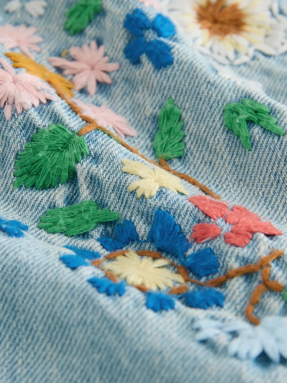Normaal blauw - Floral Embroidered Denim Playsuit and T-Shirt (3mths-7yrs)