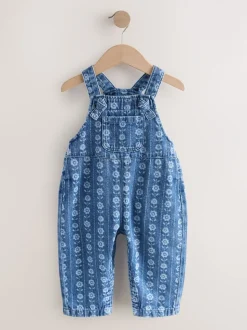 Normaal blauw - Floral Print Dungarees (3mths-7yrs)