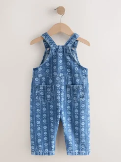 Normaal blauw - Floral Print Dungarees (3mths-7yrs)