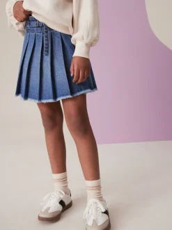 Normaal blauw - Geplooide denim rok (3-16jr)