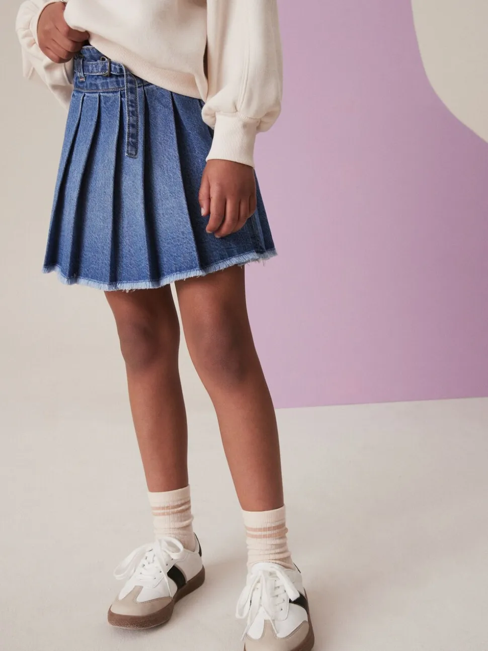 Normaal blauw - Geplooide denim rok (3-16jr)