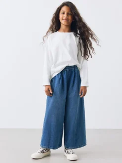 Normaal blauw - Jeans met elastische taille en wijde pijpen (6-16jr)
