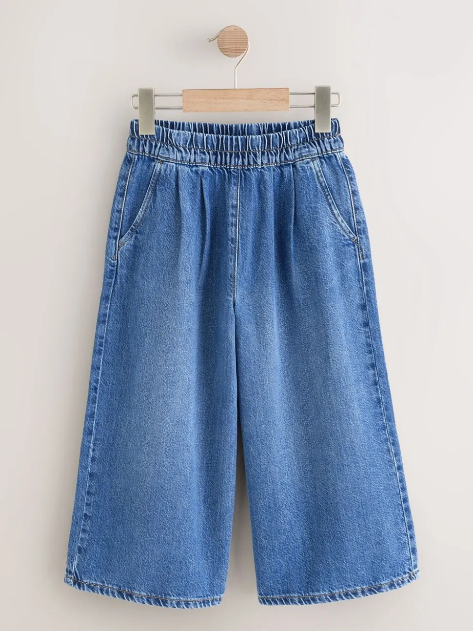 Normaal blauw - Jeans met elastische taille en wijde pijpen (6-16jr)