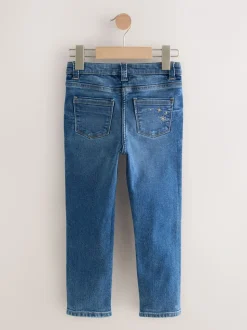 Normaal blauw - Jeans met rechte pijpen en bloemenborduursel (3-16jr)