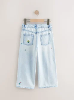Normaal blauw - Jeans met rechte pijpen en bloemenborduursel (3-16jr)