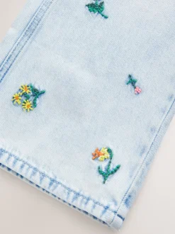 Normaal blauw - Jeans met rechte pijpen en bloemenborduursel (3-16jr)