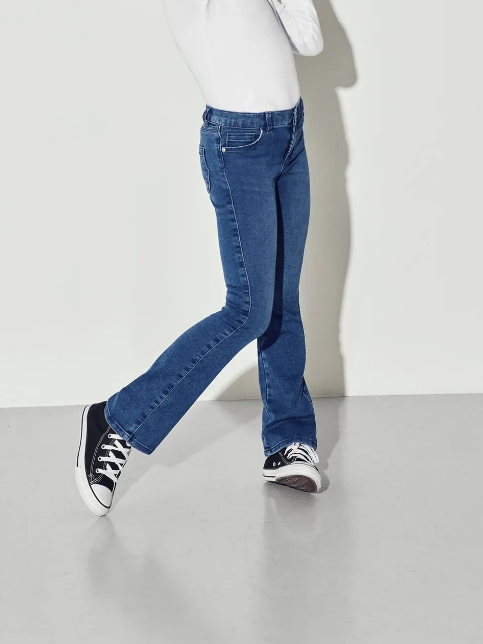 Normaal blauw - ONLY - Kinderjeans met uitlopende pijpen en verstelbare taille