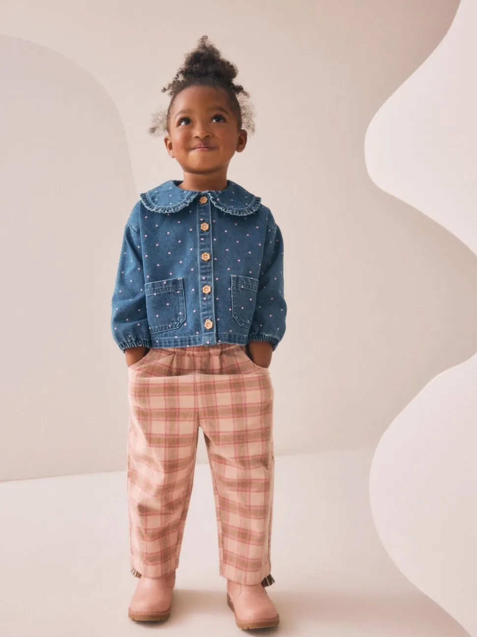 Normaal blauw - Set van denim overhemd en geruite broek (3mnd-7jr)